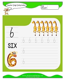 okul öncesi çocuklar 6 Rakamı Çizgi Çalışmaları çalışma sayfaları